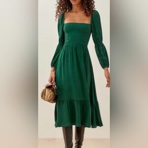 Reformation  Mica Long Sleeve Midi Dress Emerald Green Size 12